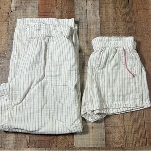 SOMA White Pinstripe Cotton Lounge Pants Shorts  Set Elastic Waist Medium Pink